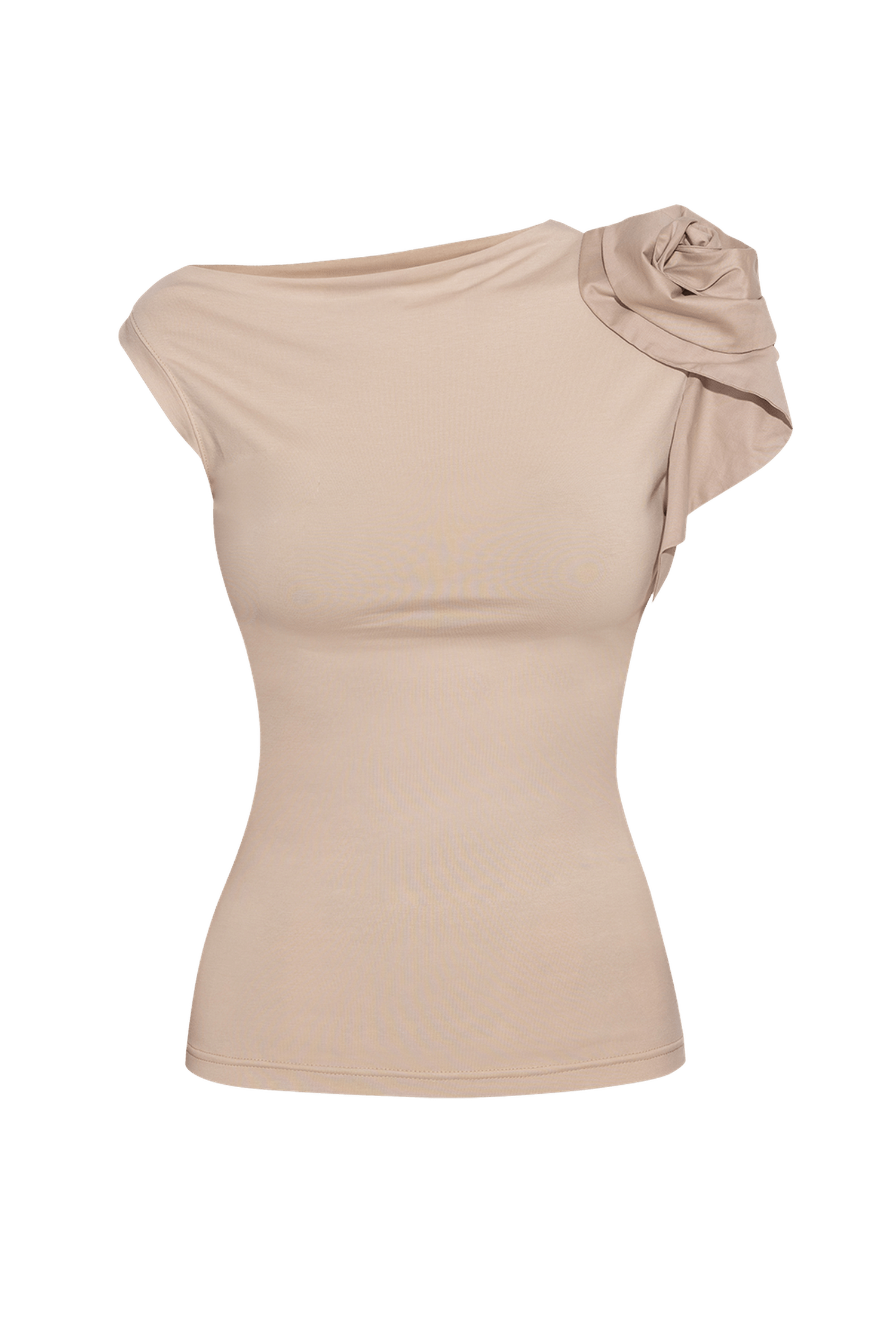 BLOUSE WITH ASYMMETRIC SHOULDER IN BEIGE - ESSENTIALS JIORO БЛУЗА С АСИМЕТРИЧНО РАМО В БЕЖОВО - ESSENTIALS JIORO
