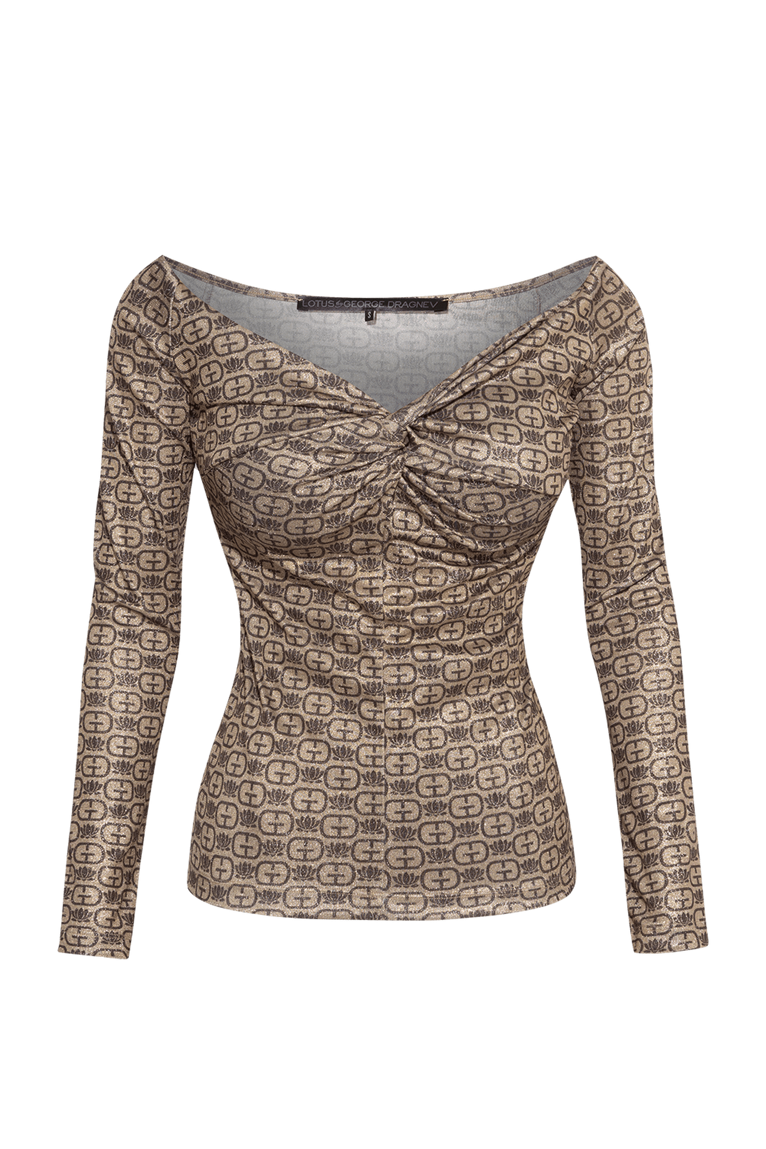 БЛУЗА С ОТВОРЕНИ РАМЕНЕ - DARK BROWN LOGO