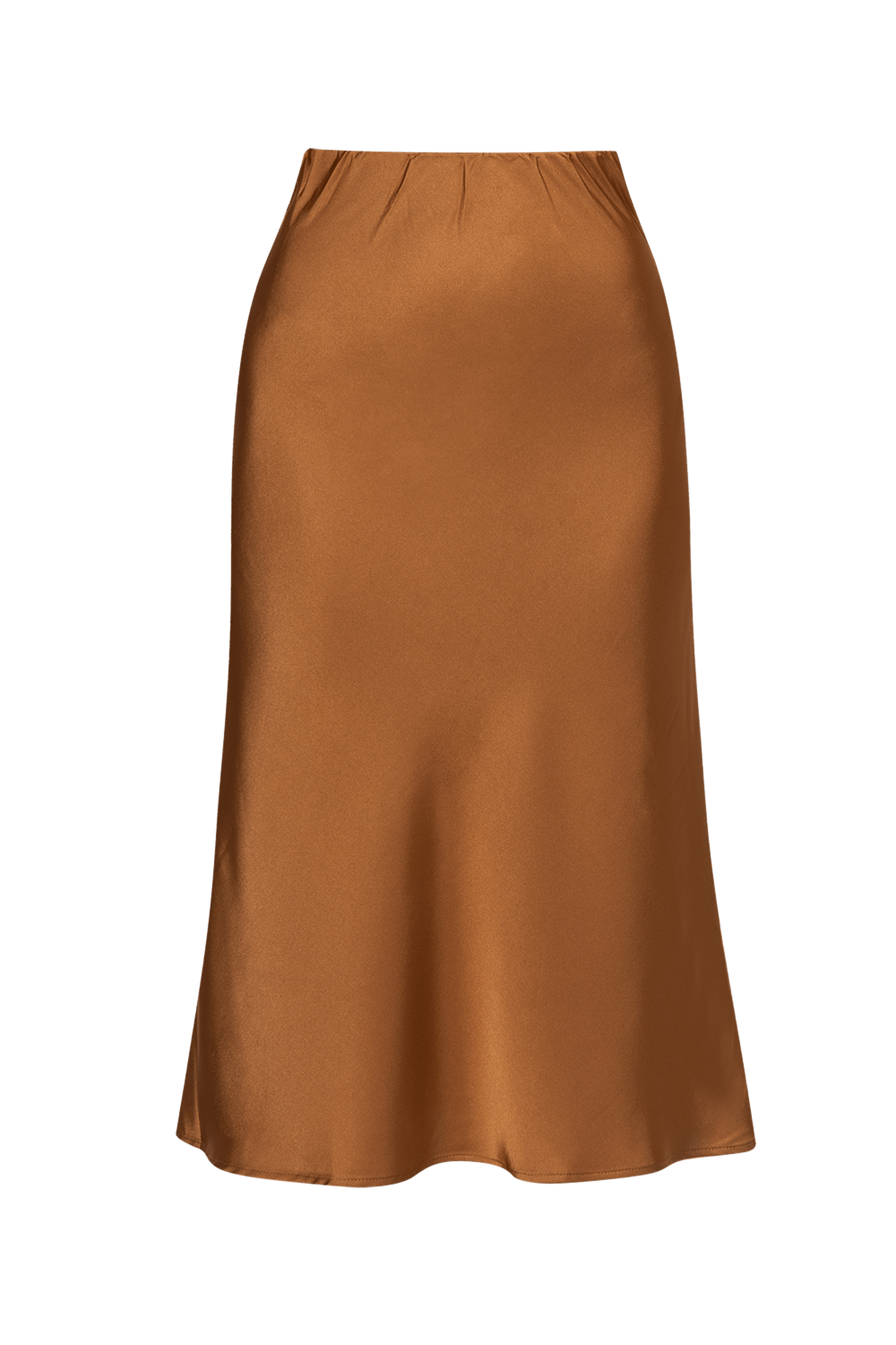 BIAS-CUT SATIN SKIRT WITH ELASTIC WAISTBAND IN BROWN - ESSENTIALS JIORO ПОЛА ОТ АЦЕТАТНА КОПРИНА В КАФЯВО - ESSENTIALS JIORO