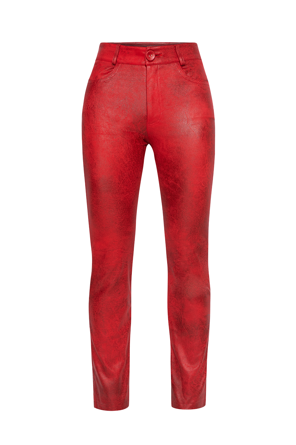 SUEDE LOOK SKINNY 5-POCKET PANTS IN RED - ESSENTIALS