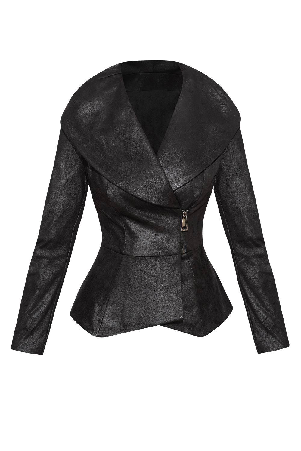 SUEDE-LOOK BLAZER WITH ASYMMETRICAL CLOSURE IN BLACK - ESSENTIALS