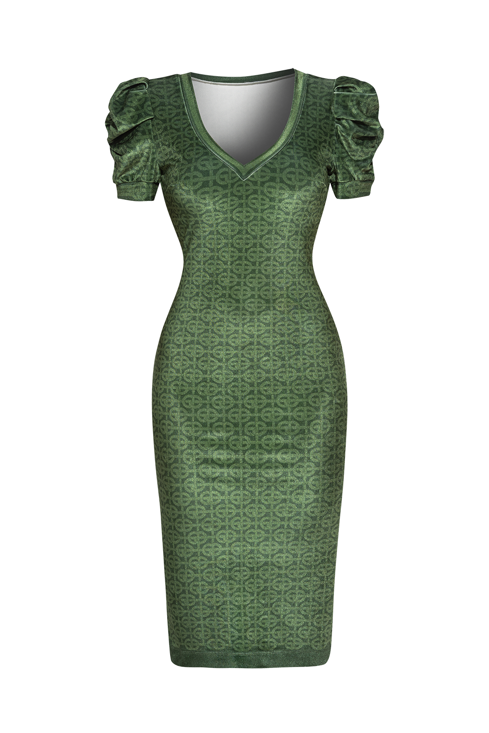 VELVET DRESS WITH PUFF SLEEVES - EMERALD GREEN LOGO