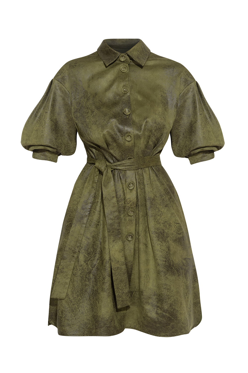 SUEDE-LOOK SHIRT DRESS IN OLIVE GREEN - ESSENTIALS