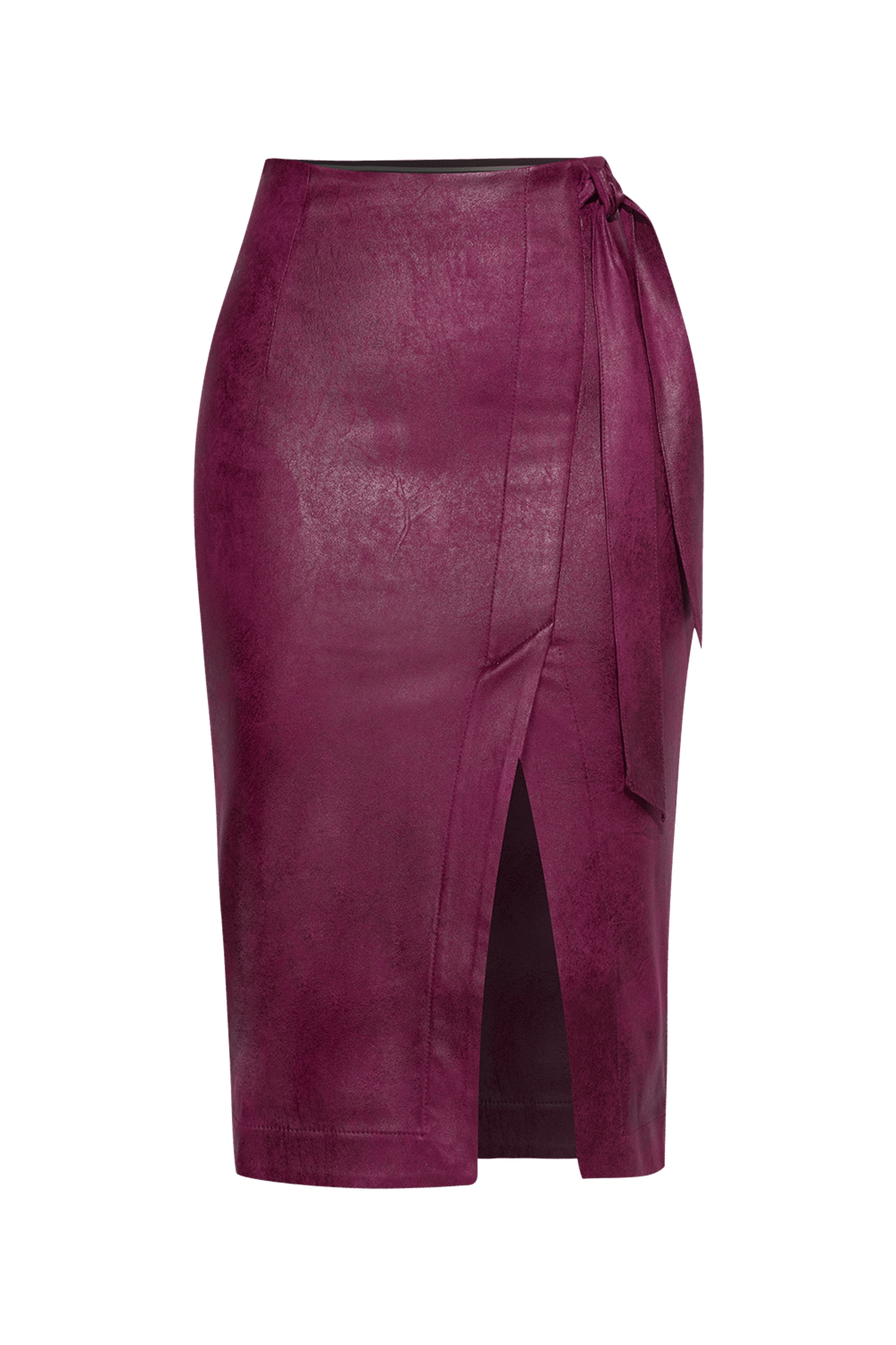 SUEDE-EFFECT BURGUNDY WRAP SKIRT - ESSENTIALS JIORO ПОЛА ОТ ВЕЛУР В ЦВЯТ БОРДО - ESSENTIALS JIORO