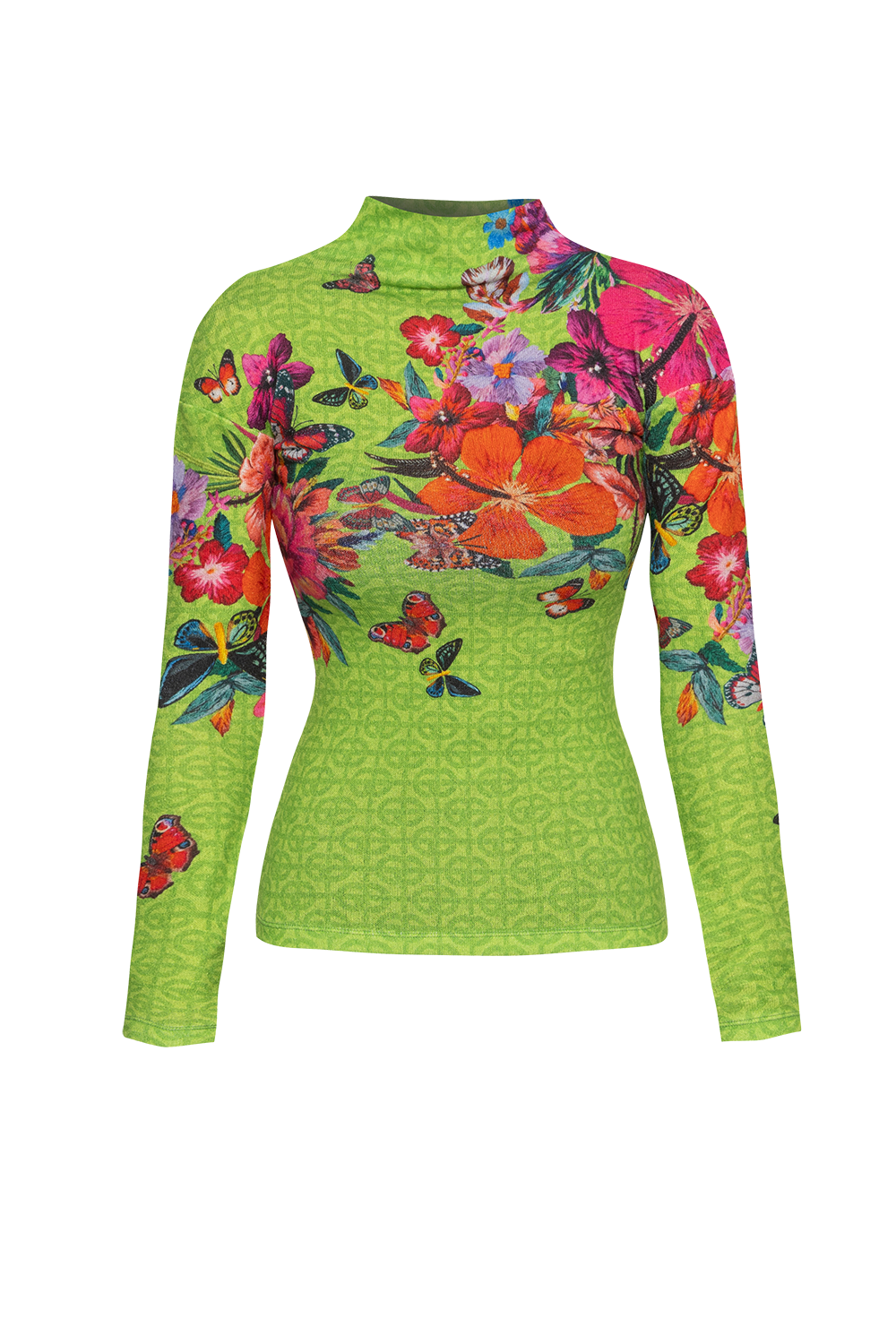 KNITTED TURTLENECK BLOUSE WITH HIGH NECK - ACID GREEN LOGO JIORO ПОЛО БЛУЗА ОТ ПЛЕТИВО С ВИСОКА ЯКА – ACID GREEN LOGO JIORO