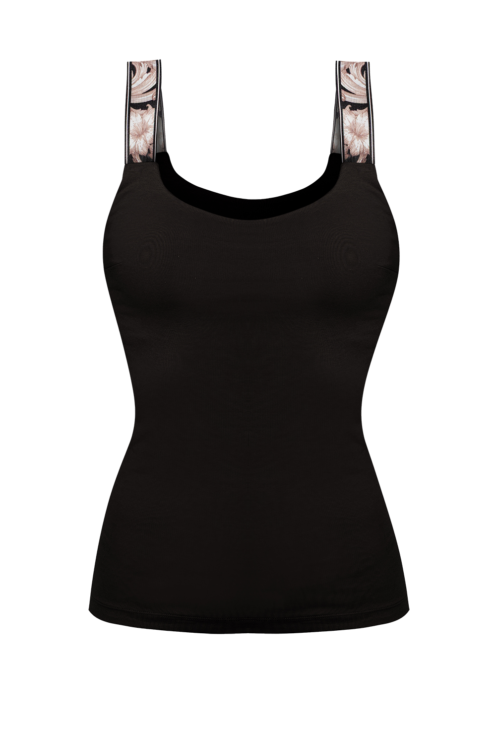 JERSEY TANK TOP IN BLACK WITH ELASTIC STRAPS BAROQUE PEARL - ESSENTIALS JIORO ПОТНИК В ЧЕРНО С ЛАСТИЧНИ ПРЕЗРАМКИ BAROQUE PEARL - ESSENTIALS JIORO