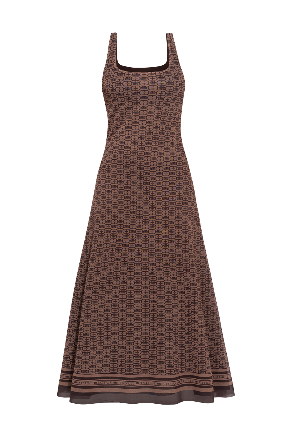 SLEEVELESS LONG MESH DRESS WITH SOFT MODAL LINING - MOCHA MOUSSE LOGOJIORO ДЪЛГА РОКЛЯ БЕЗ РЪКАВ ОТ МРЕЖА С ПОДПЛАТА ОТ ФИН МОДАЛ - MOCHA MOUSSE LOGO JIORO
