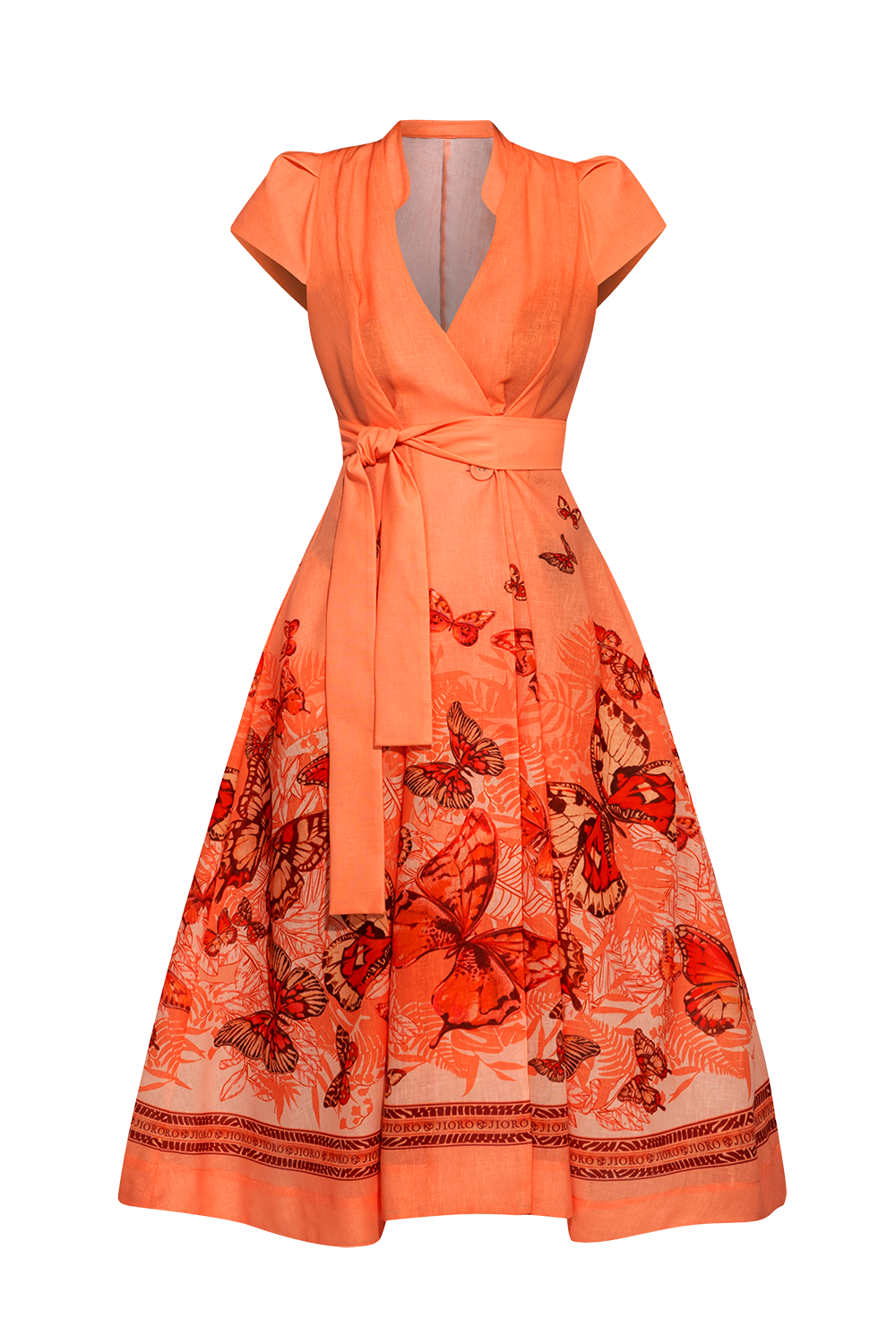 LONG FLARED LINEN DRESS - PAPAYA BUTTERFLIES JIORO ДЪЛГА РАЗКРОЕНА РОКЛЯ ОТ ЛЕН - PAPAYA BUTTERFLIES JIORO