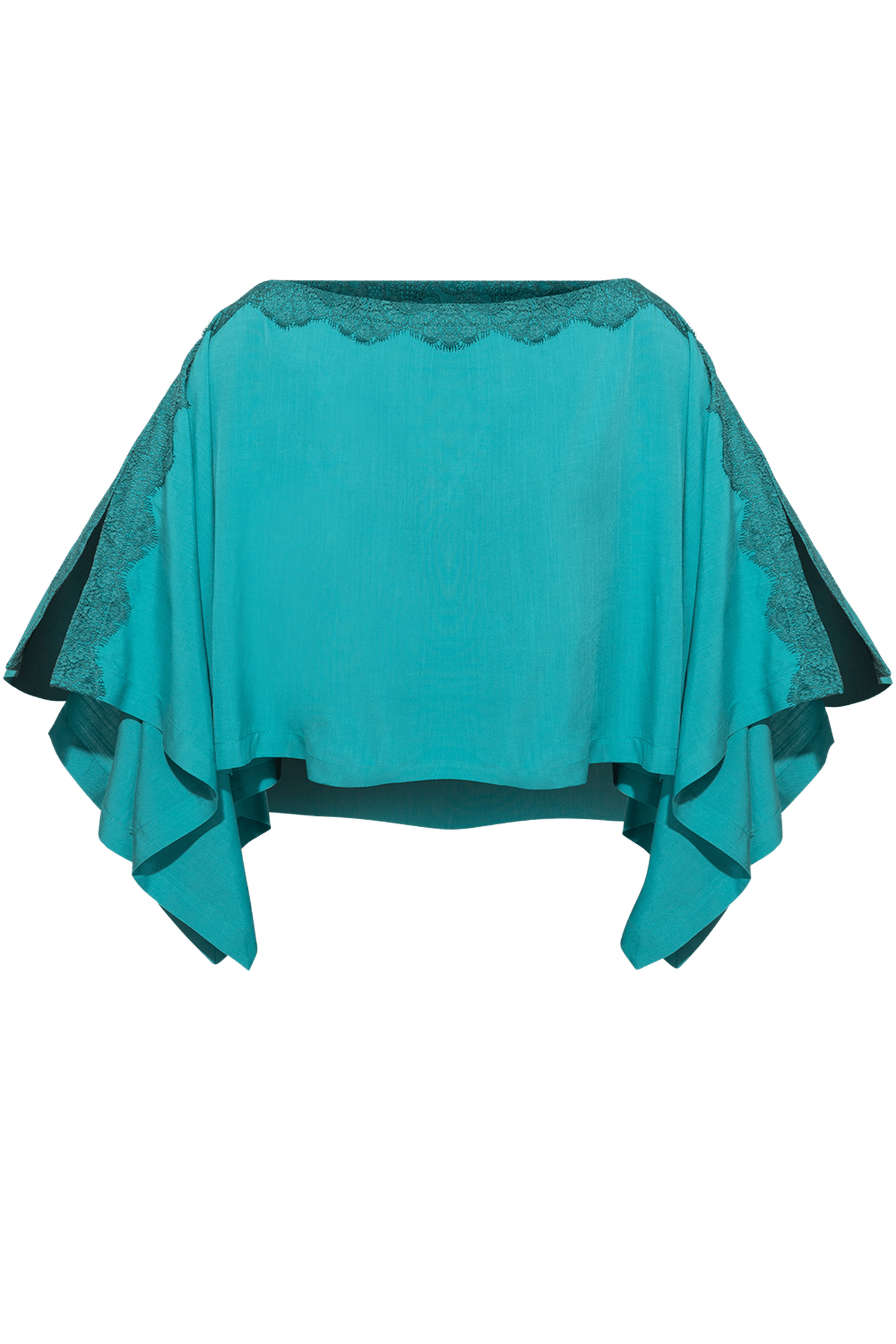 RELAXED VISCOSE TUNIC WITH SIDE SLITS AND LACE IN TURQUOISE - ESSENTIALS JIORO ТУНИКА С ЦЕПКИ И ДЕКОРАЦИЯ ОТ ДАНТЕЛА В ЦВЯТ ТЮРКОАЗ - ESSENTIALS JIORO