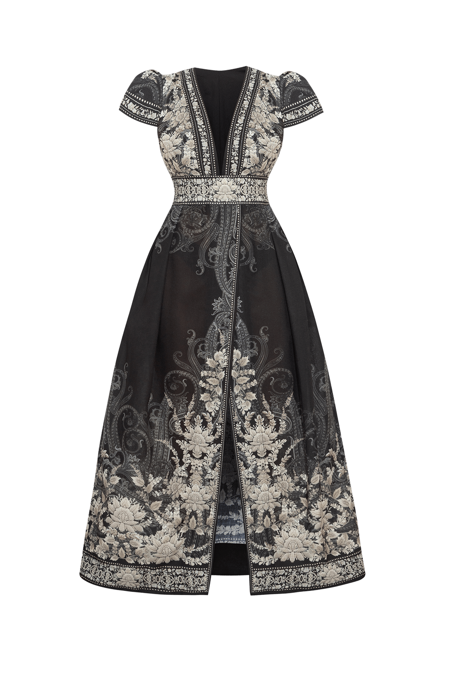 EMPIRE WAIST MAXI DRESS WITH LINEN FEEL - FROZEN LOTUS