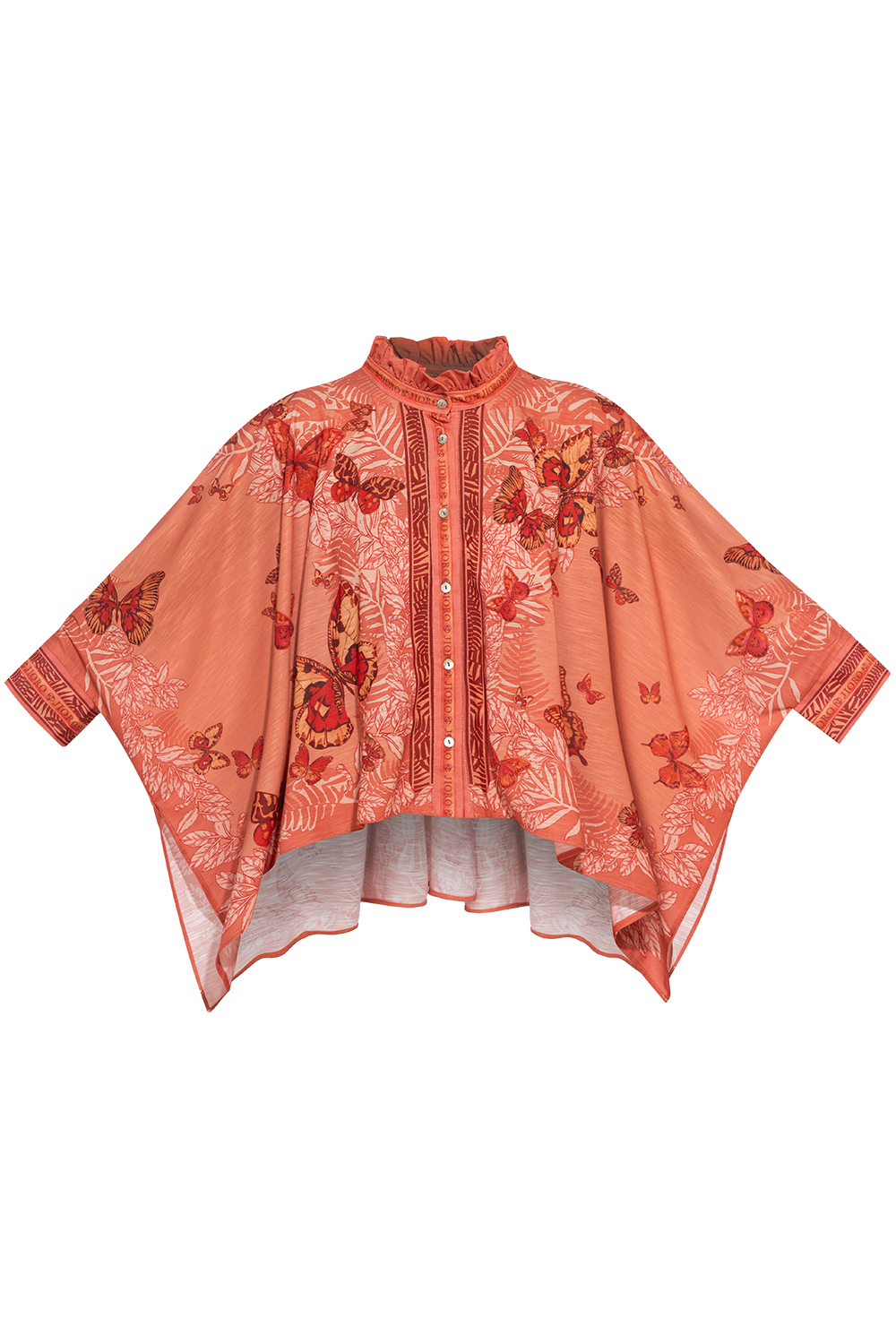 SQUARE TUNIC WITH RUFFLED COLLAR - PAPAYA BUTTERFLIES JIORO ПРАВОЪГЪЛНА ТУНИКА С ЯКА С НАБОРИ - PAPAYA BUTTERFLIES JIORO