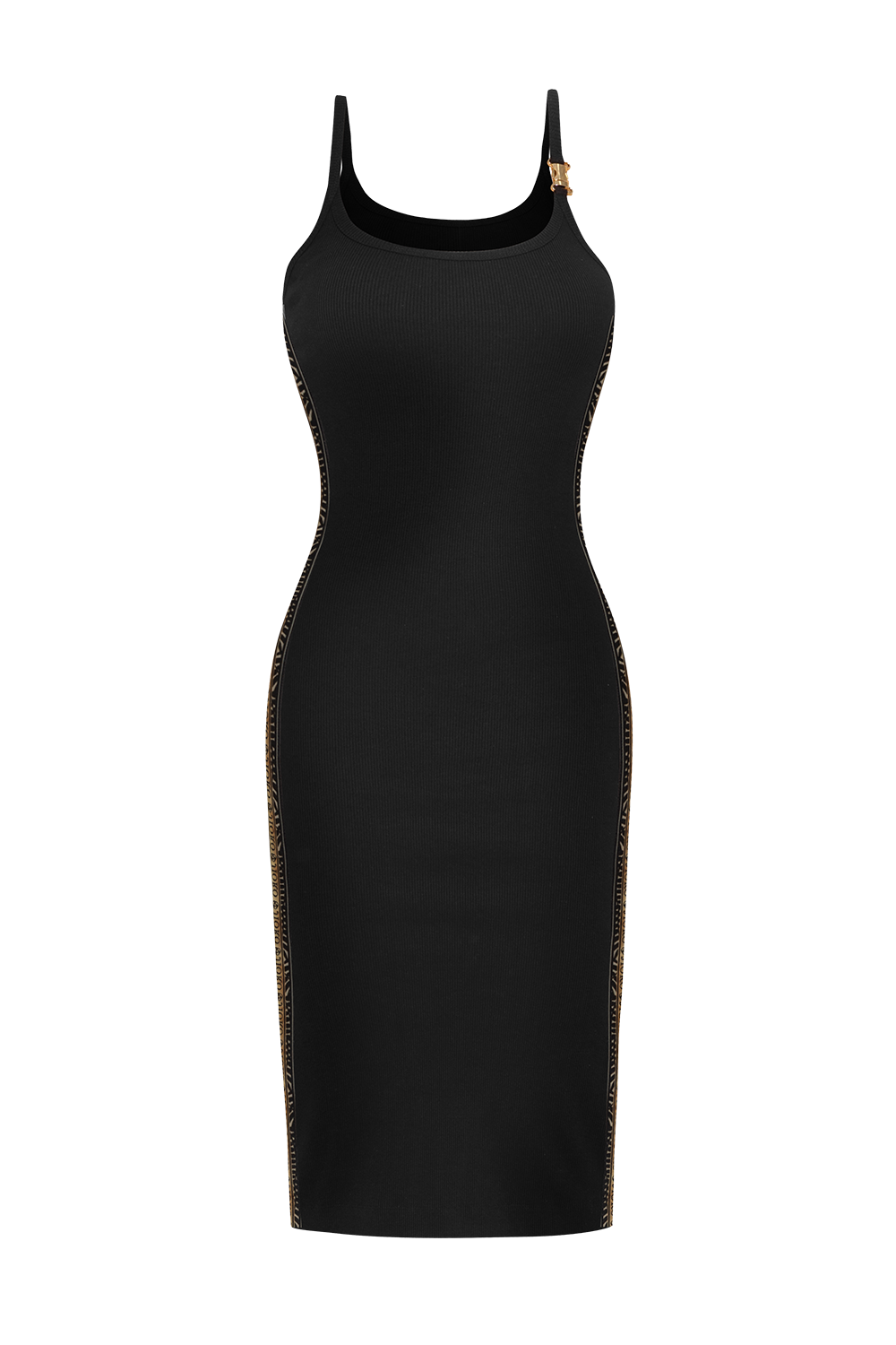 COTTON RIBBED DRESS WITH SHOULDER CLOSURE AND SIDE ELASTIC IN BLACK - ESSENTIALS JIORO РОКЛЯ ОТ ЧЕРЕН ПАМУЧЕН РИПС С ДЕКОРАТИВНА КАТАРАМА - ESSENTIALS JIORO