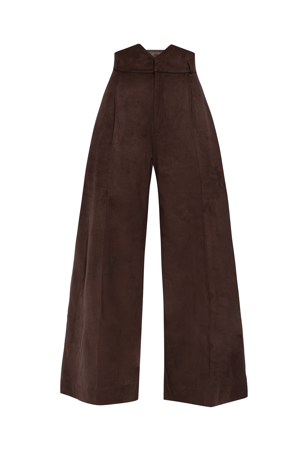 HIGH-WAISTED WIDE-LEG PANTS IN SUEDE-EFFECT DARK BROWN - ESSENTIALS
