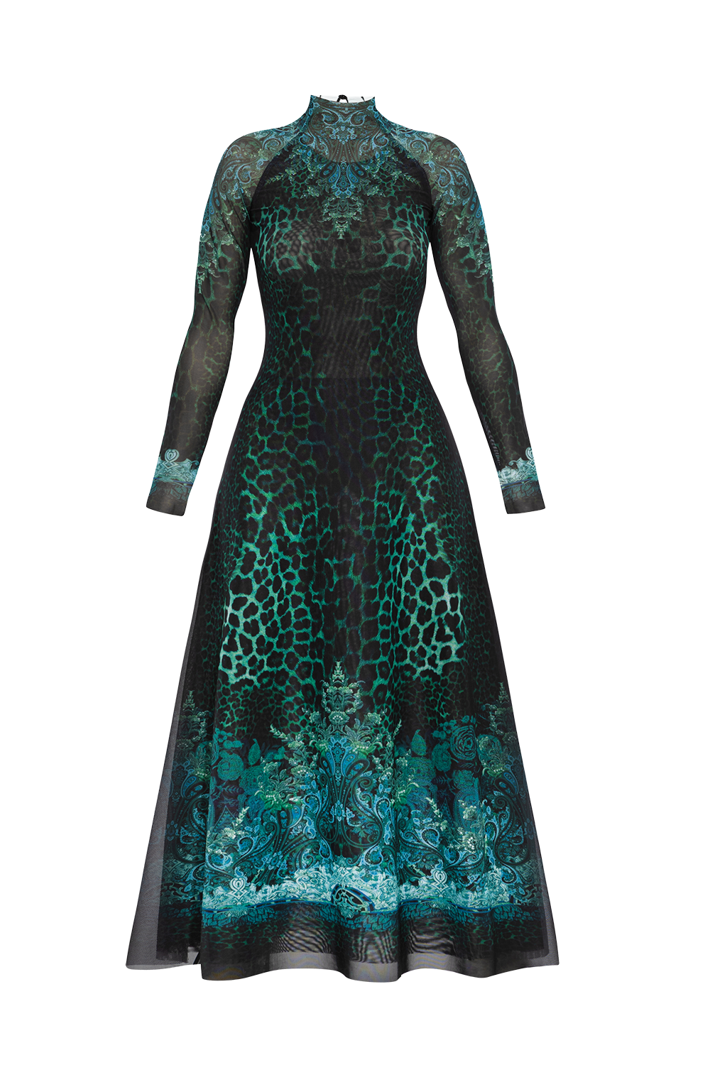 LONG FINE NET DRESS - LEO NEON GREEN