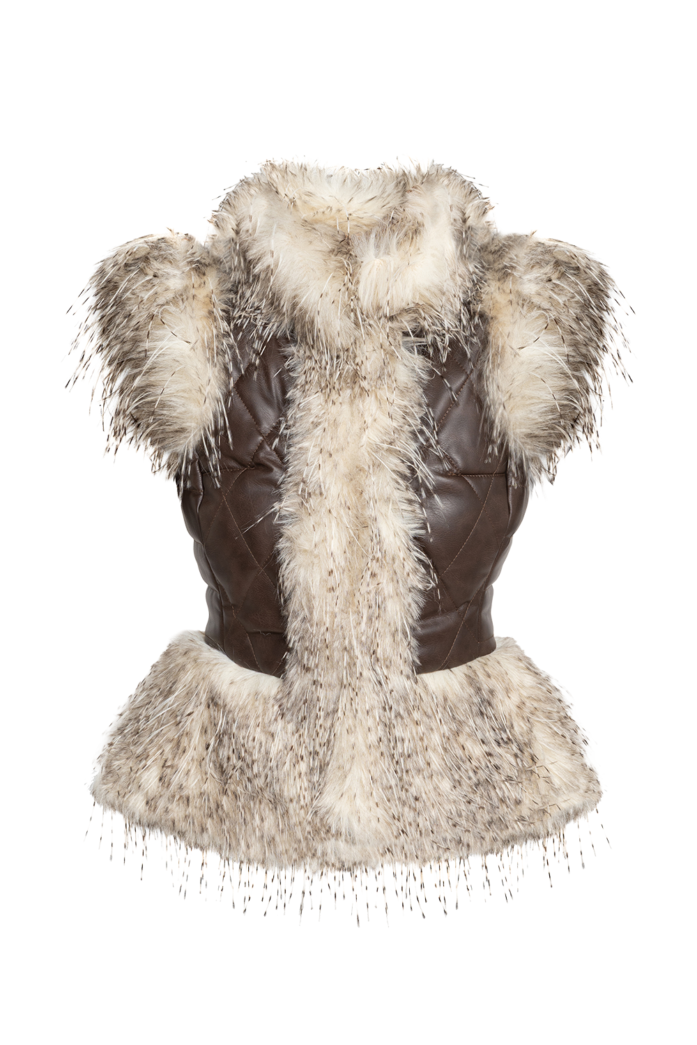 LEATHER-EFFECT GILET WITH OWL FUR TEXTURE - ESSENTIALS JIORO ЕЛЕК С ЕФЕКТ НА КОЖА И ИМИТАЦИЯ НА КОСЪМ С ОКРАСКА СОВА - ESSENTIALS JIORO