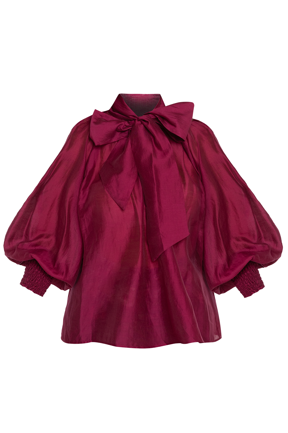 BOHEMIAN BURGUNDY BLOUSE WITH PUFF SLEEVES AND TIE-FRONT COLLAR - ESSENTIALS JIORO