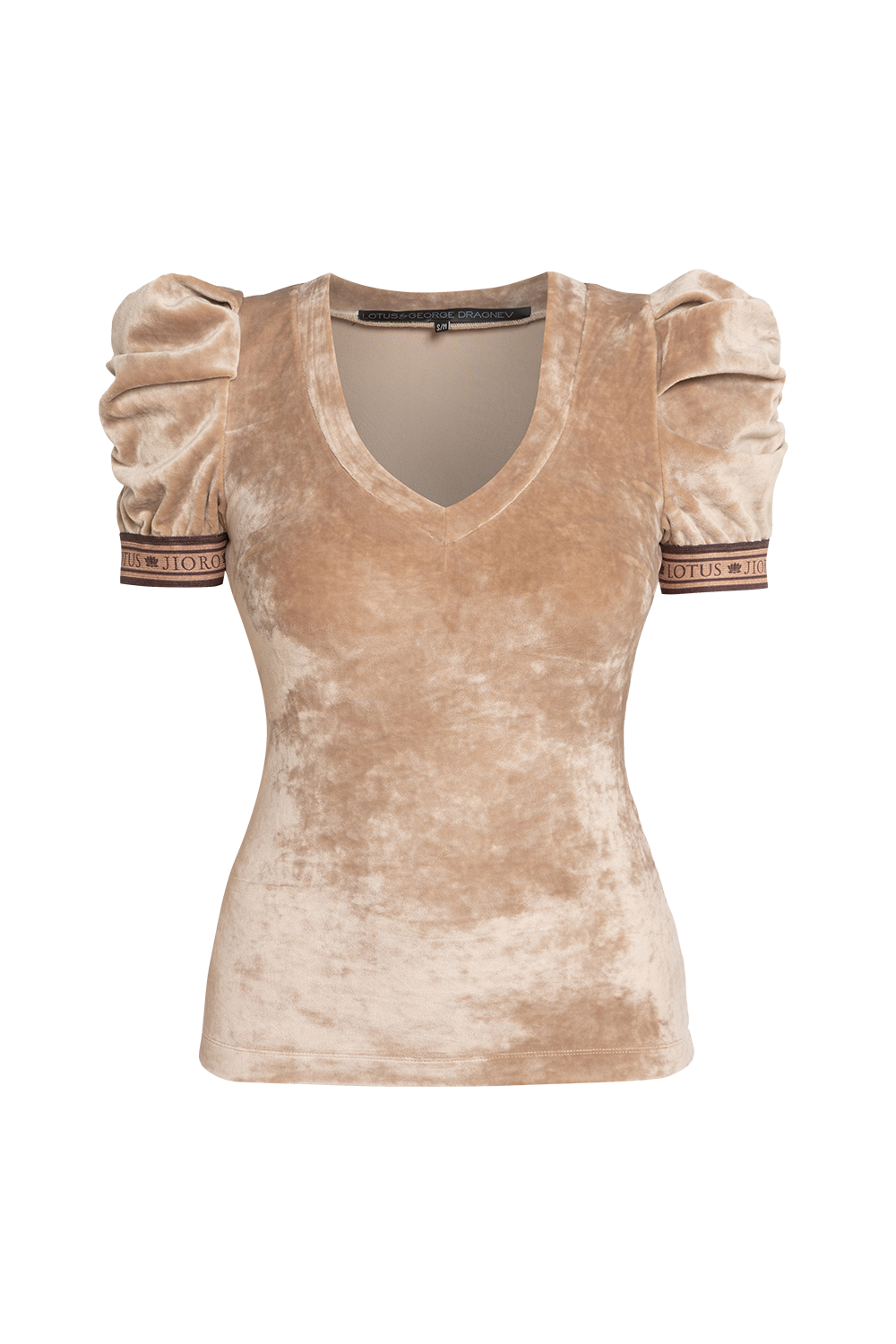 VELVET BLOUSE WITH PUFF SLEEVES AND V-NECKLINE IN BEIGE - ESSENTIALS JIORO БЛУЗА ОТ КАДИФЕ С НАБРАН КЪС РЪКАВ И V ДЕКОЛТЕ В БЕЖОВО - ESSENTIALS JIORO