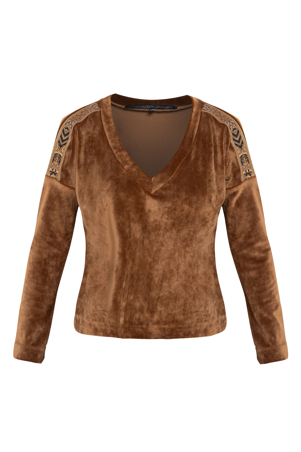 LOOSE SQUARE-CUT VELVET BLOUSE IN CAMEL - ESSENTIALS JIORO СВОБОДНА БЛУЗА ОТ КАДИФЕ В ЦВЯТ КАМЕЛ - ESSENTIALS JIORO