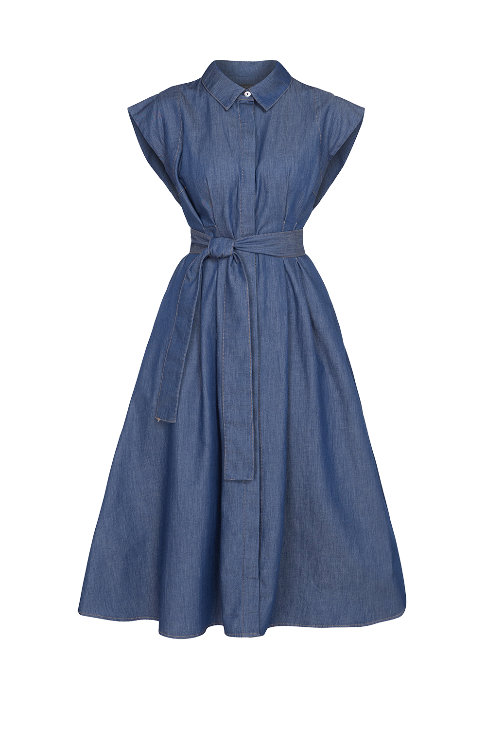 LIGHTWEIGHT DENIM A-LINE SHIRT DRESS - ESSENTIALS JIORO РОКЛЯ ТИП РИЗА ОТ ТЪНЪК ДЕНИМ И ПОДВИЖЕН КОЛАН - ESSENTIALS JIORO