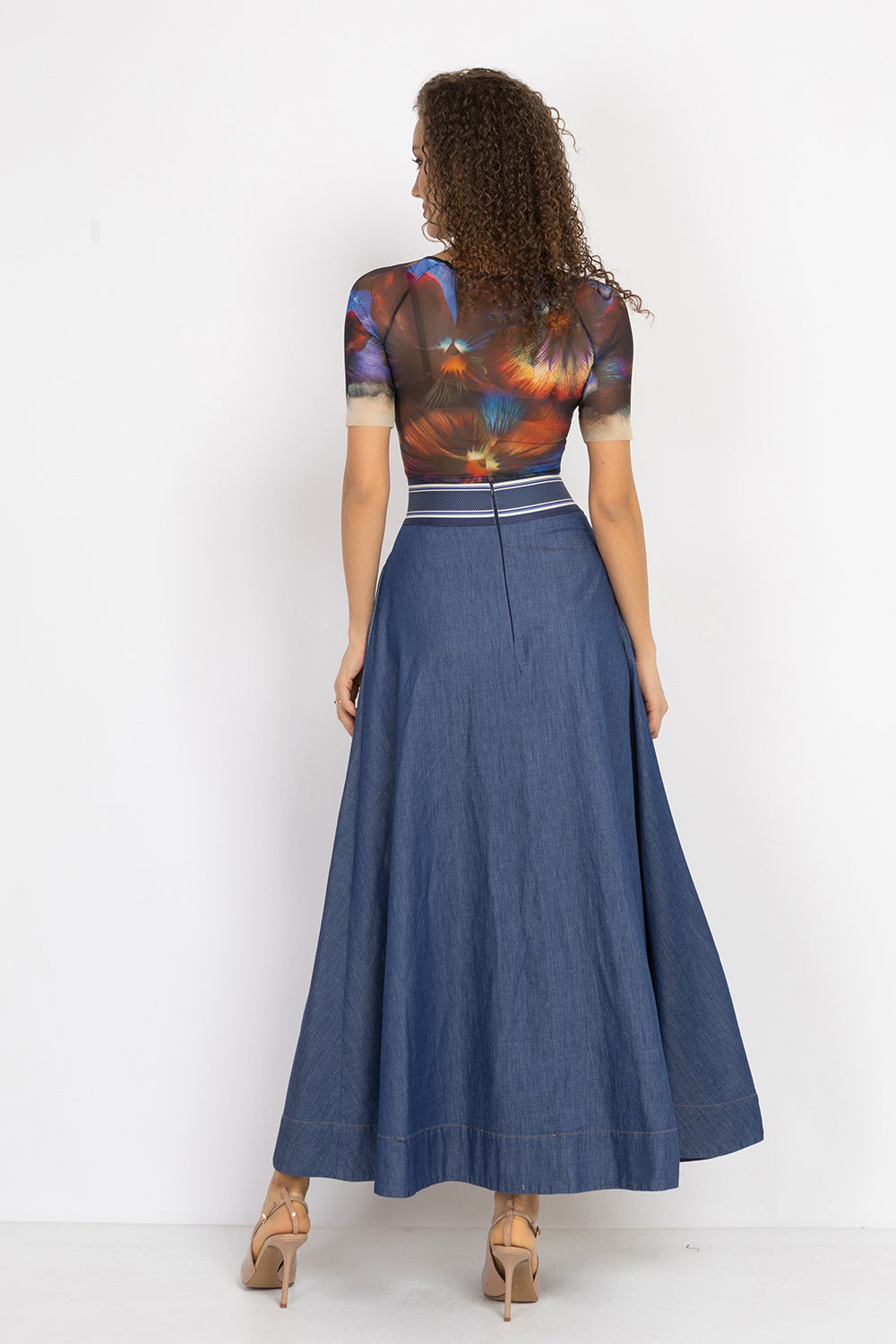 LONG DENIM SKIRT WITH ELASTIC WAIST AND SIDE POCKETS - ESSENTIALS JIORO ДЪЛГА ПОЛА ОТ ДЕНИМ С ЛАСТИК И СТРАНИЧНИ ДЖОБОВЕ - ESSENTIALS JIORO