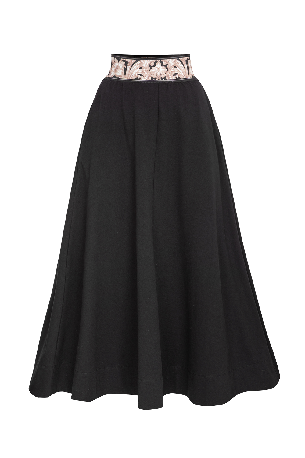 LONG BLACK COTTON SKIRT WITH ELASTIC WAIST AND SIDE POCKETS - ESSENTIALS JIORO ДЪЛГА ПОЛА ОТ ЧЕРНА ВАТА С ЛАСТИК В ТАЛИЯТА И СТРАНИЧНИ ДЖОБОВЕ - ESSENTIALS JIORO