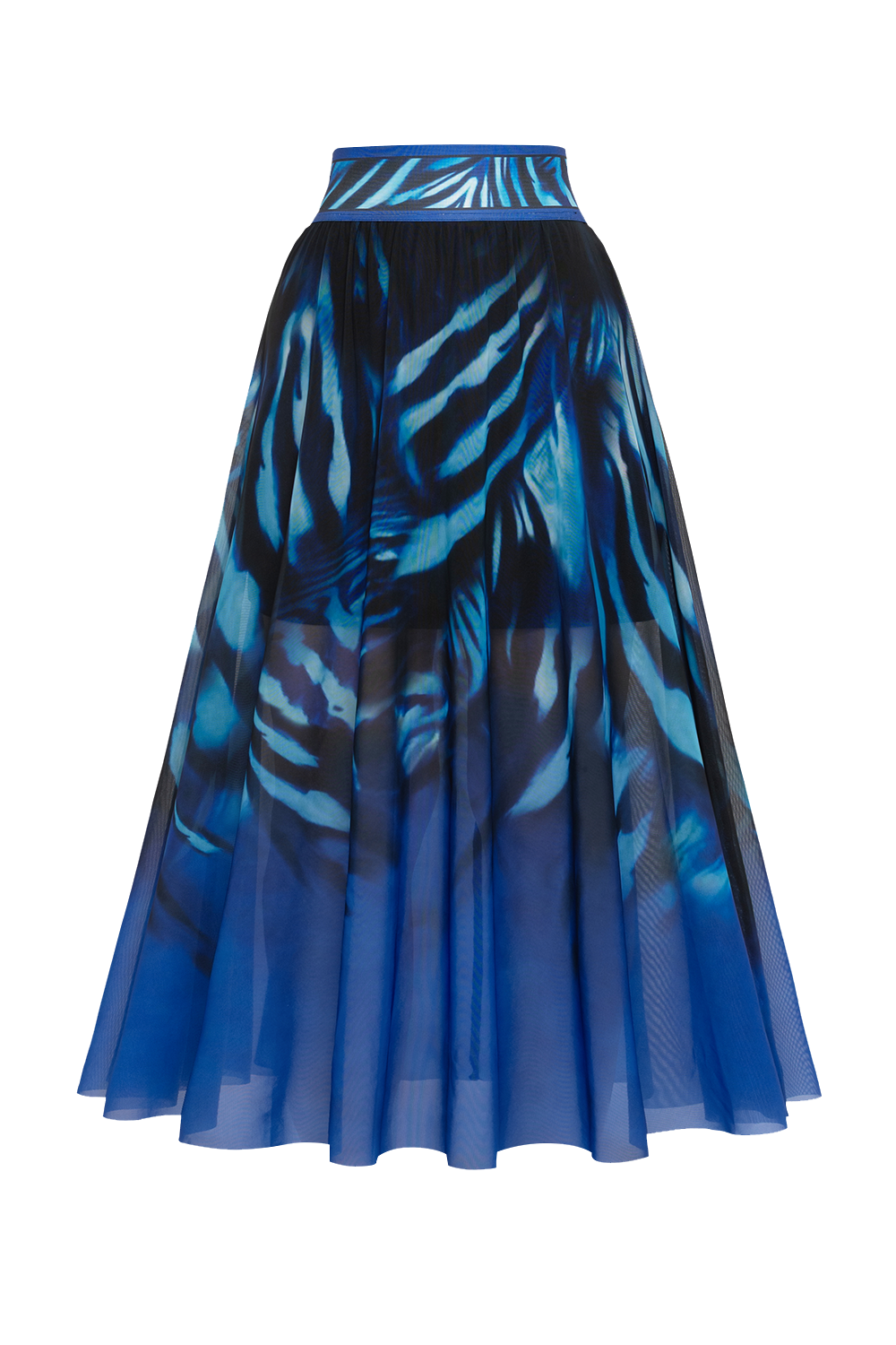 FLARED MESH SKIRT WITH MODAL LINING - SHADES OF BLUE