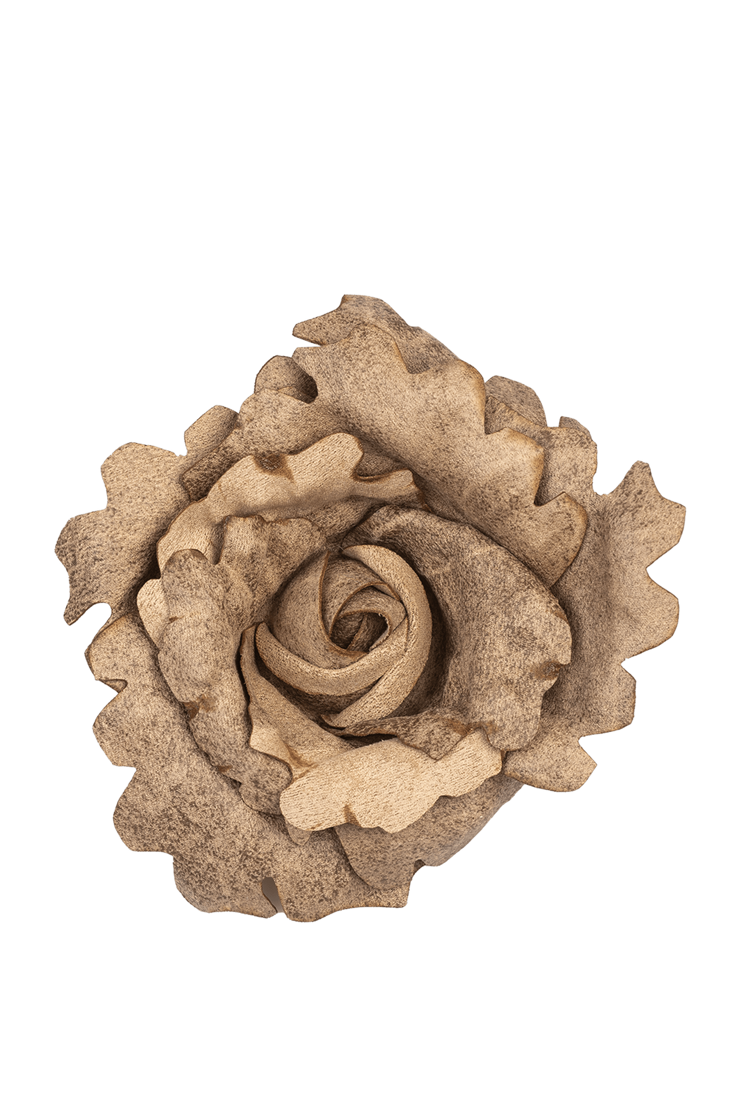 MEDIUM SUEDE-LOOK BEIGE ROSE BROOCH