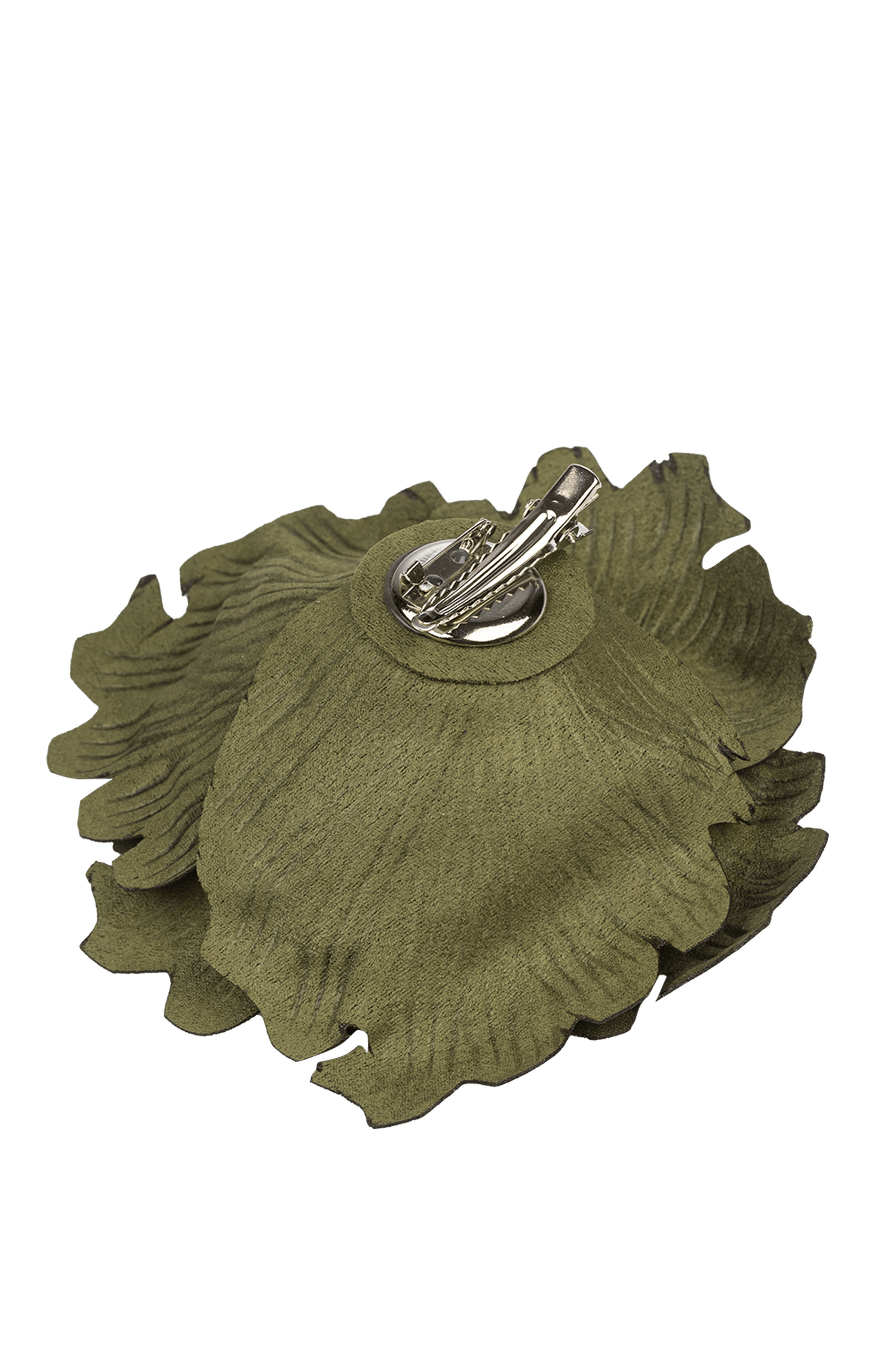 MEDIUM SUEDE-LOOK GREEN ROSE BROOCH