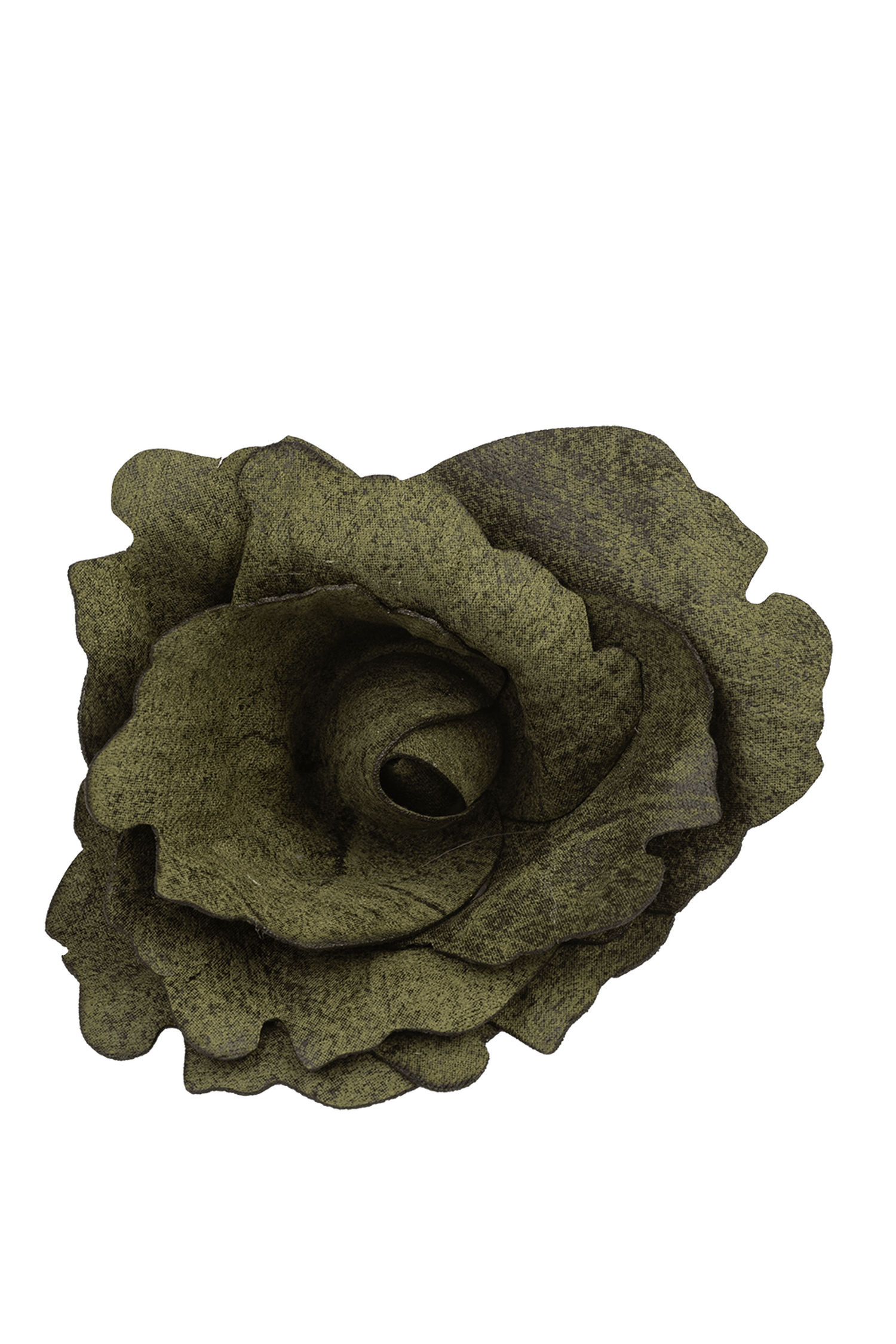 SMALL SUEDE-LOOK GREEN ROSE BROOCH