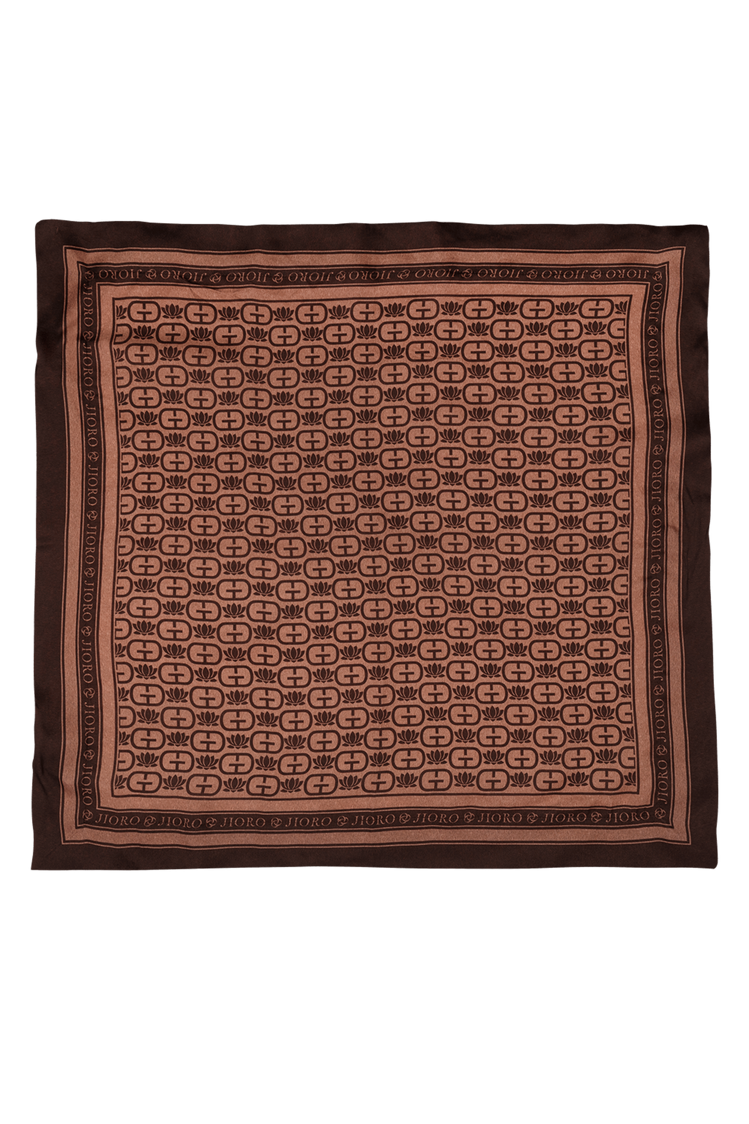 SQUARE VISCOSE HEADSCARF - MOCHA MOUSSE LOGO JIORO КВАДРАТНА КЪРПА ЗА ГЛАВА ОТ ВИСКОЗА – MOCHA MOUSSE LOGO JIORO