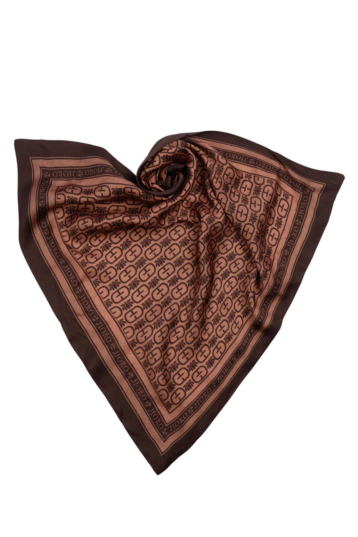 SQUARE VISCOSE HEADSCARF - MOCHA MOUSSE LOGO JIORO КВАДРАТНА КЪРПА ЗА ГЛАВА ОТ ВИСКОЗА – MOCHA MOUSSE LOGO JIORO