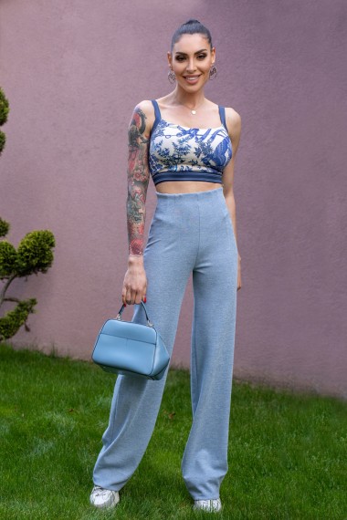 BLUE LOOSE TROUSERS WITH LUREX GLITTER - ESSENTIALS