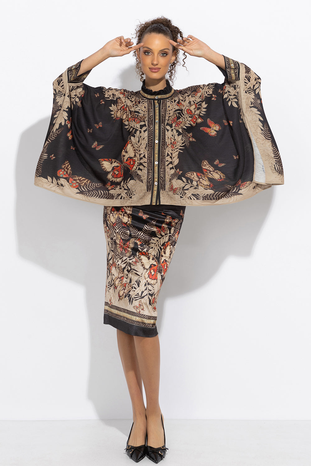 SQUARE TUNIC WITH RUFFLED COLLAR - MIDNIGHT BUTTERFLIES