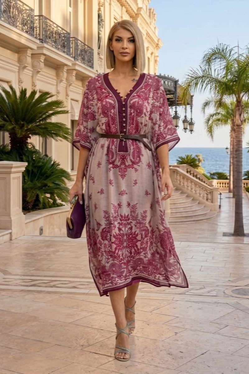 SILK COTTON CAFTAN - ASIA BORDEAUX