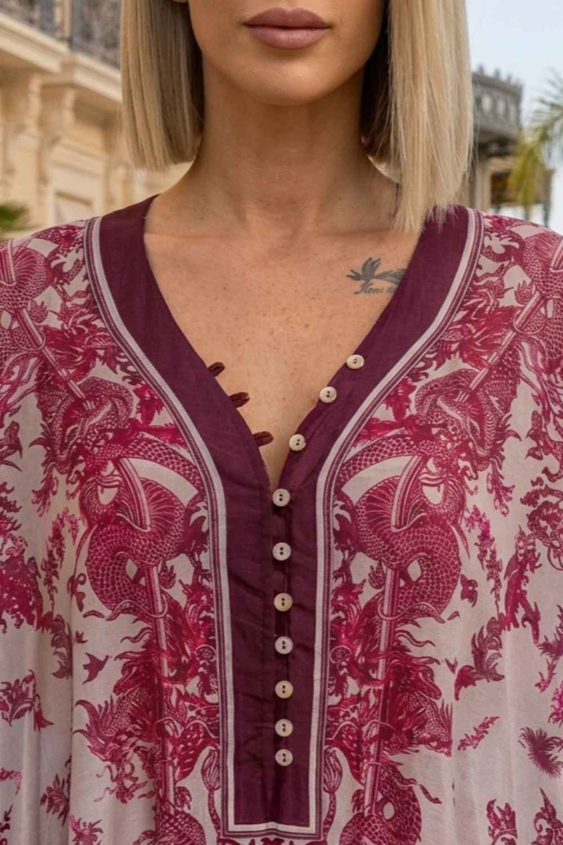 SILK COTTON CAFTAN - ASIA BORDEAUX