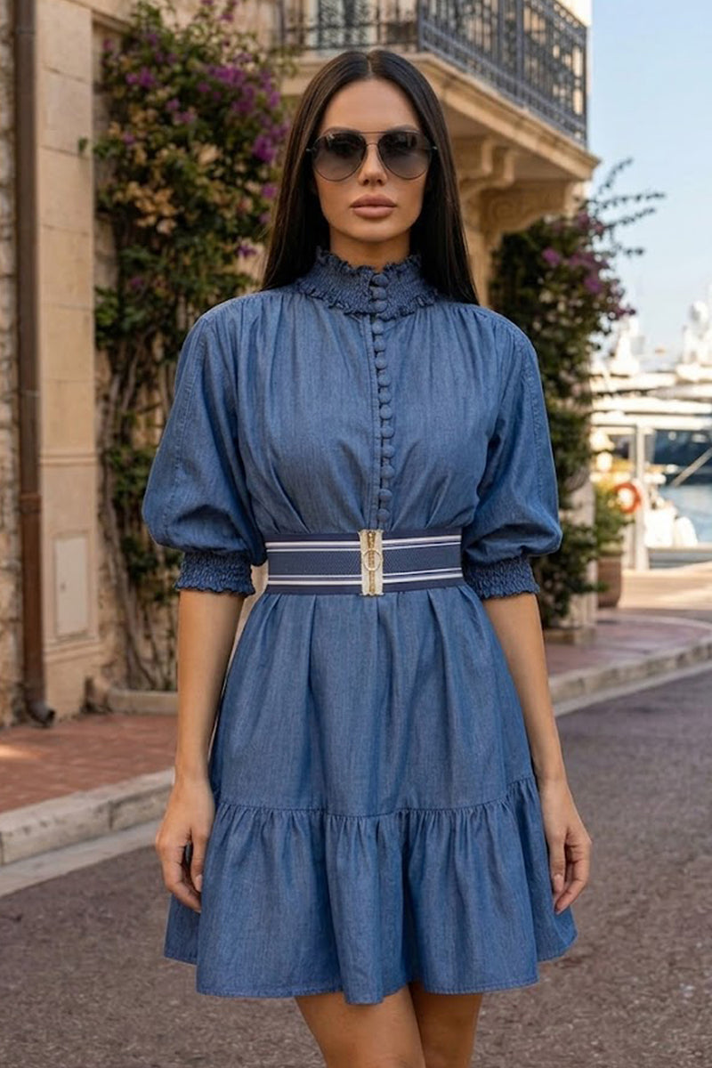 ДЪНКОВА РОКЛЯ С ЛАСТИЧНА ЯКА И КОЛАН - ESSENTIALS