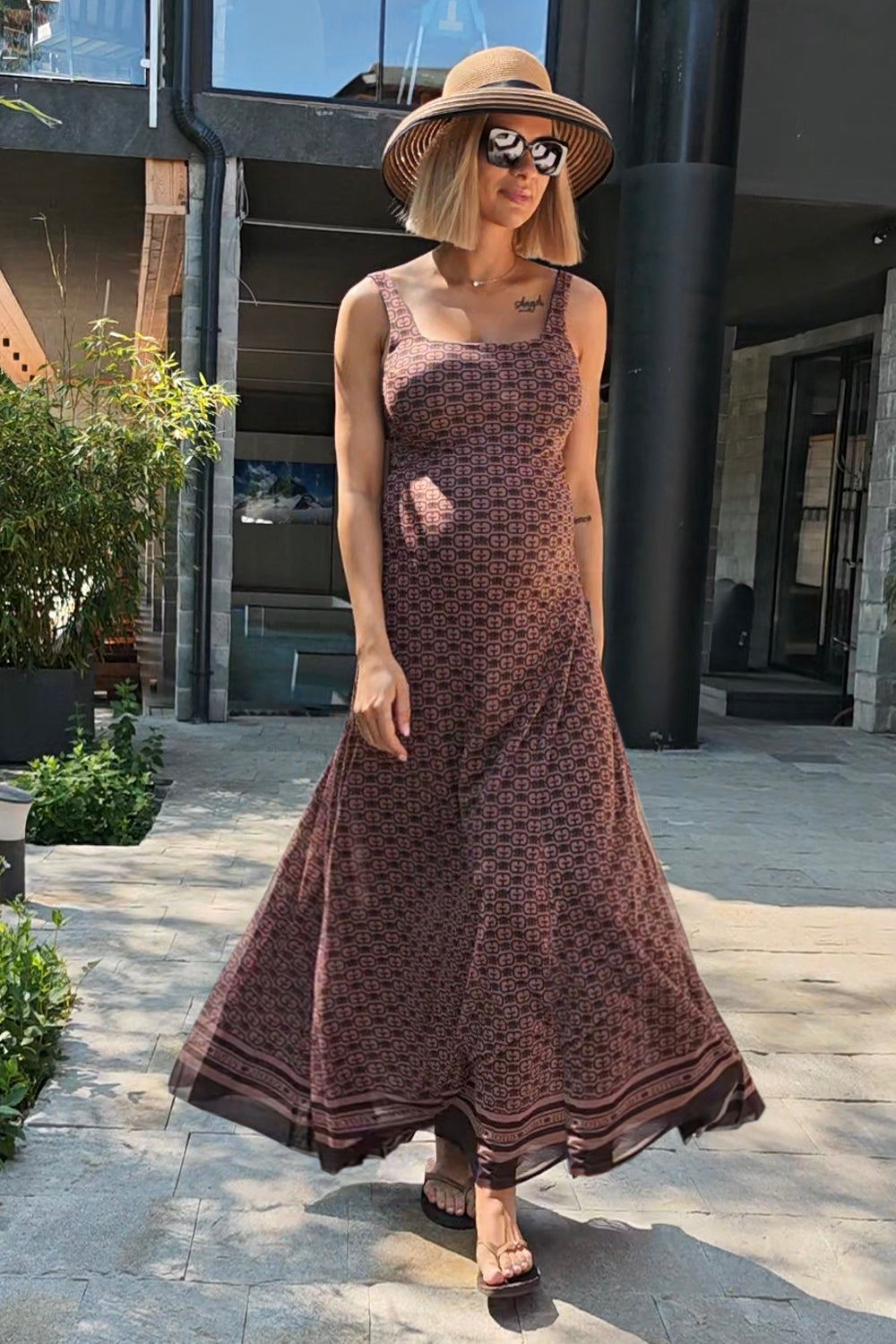 BACKLESS LONG DRESS - MOCHA MOUSSE LOGO