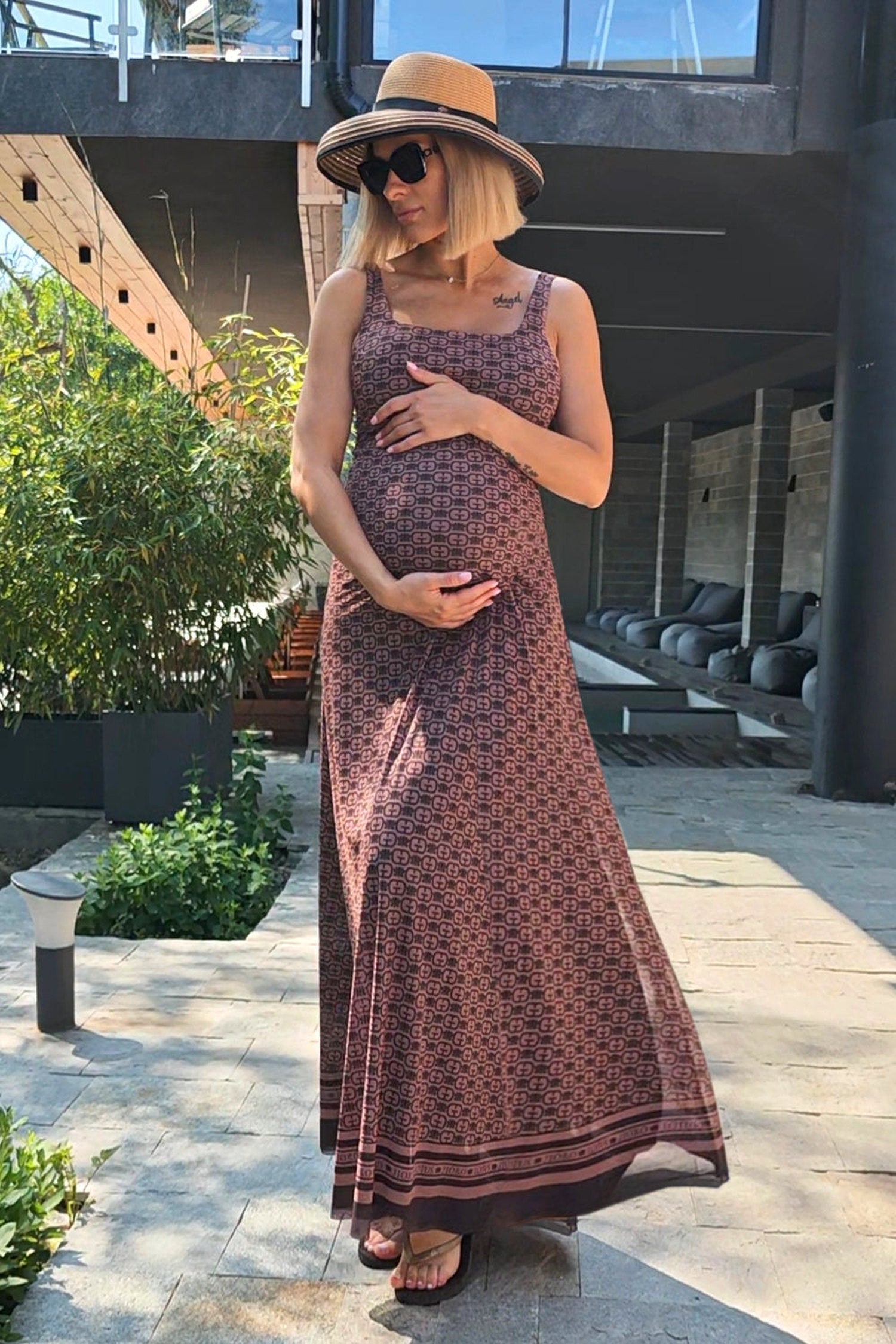 BACKLESS LONG DRESS - MOCHA MOUSSE LOGO