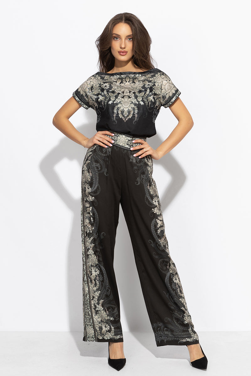 VISCOSE WIDE-LEG TROUSERS WITH ELASTIC WAIST – FROZEN LOTUS JIORO СВОБОДЕН ПАНТАЛОН ОТ ВИСКОЗА - FROZEN LOTUS JIORO