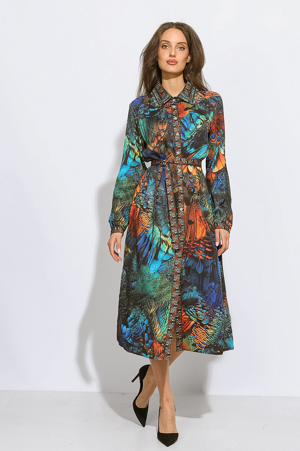 VISCOSE SHIRT DRESS WITH DETACHABLE BELT - AMAZONIA