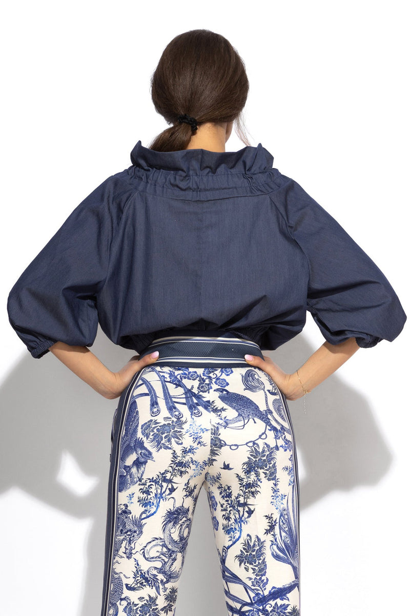 RUFFLED HIGH-NECK BLOUSE WITH PUFF SLEEVES - ASIA SKY JIORO РИЗА С ЕФЕКТНА ЯКА - ASIA SKY JIORO