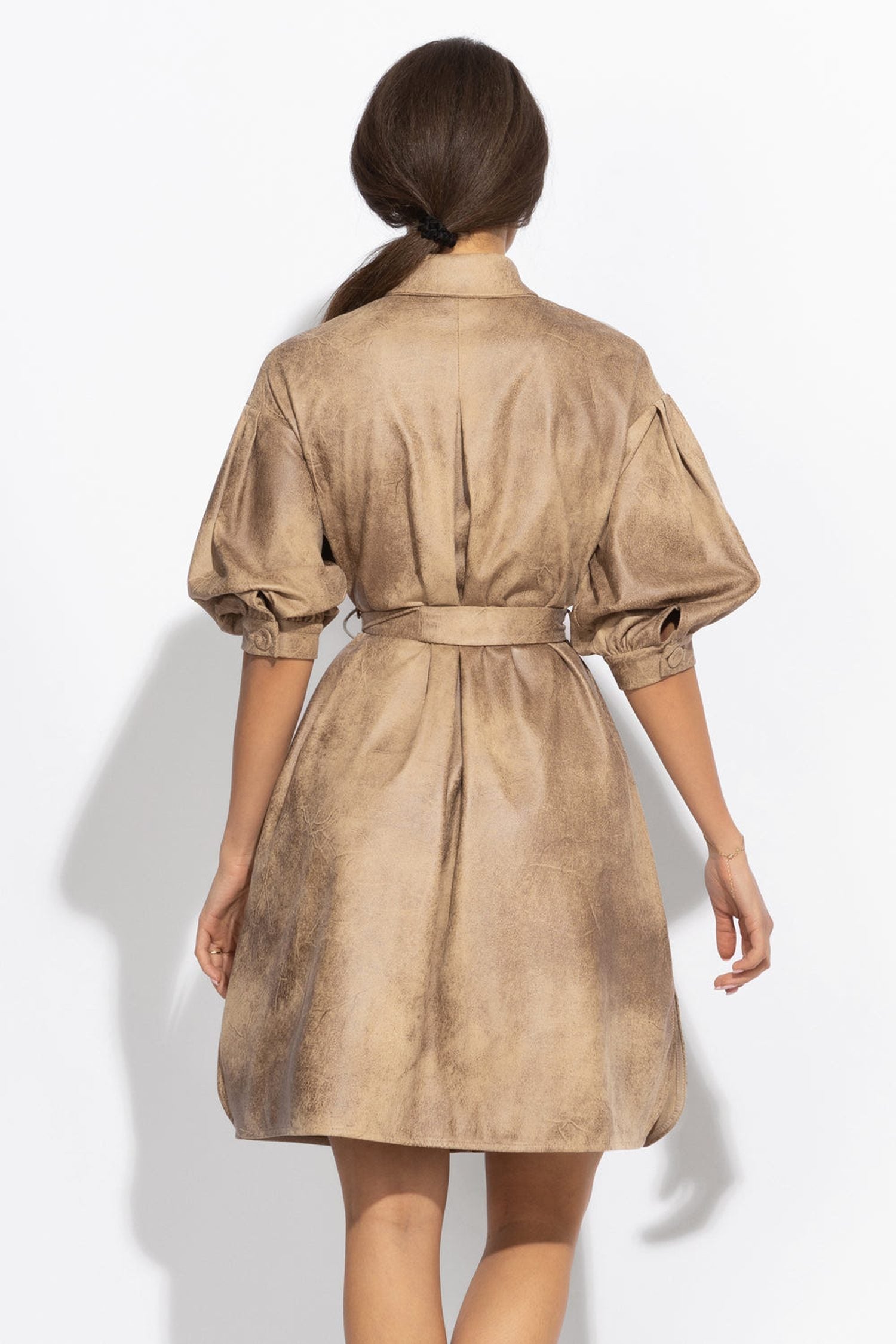 SUEDE-LOOK SHIRT DRESS IN CAPPUCINO - ESSENTIALS