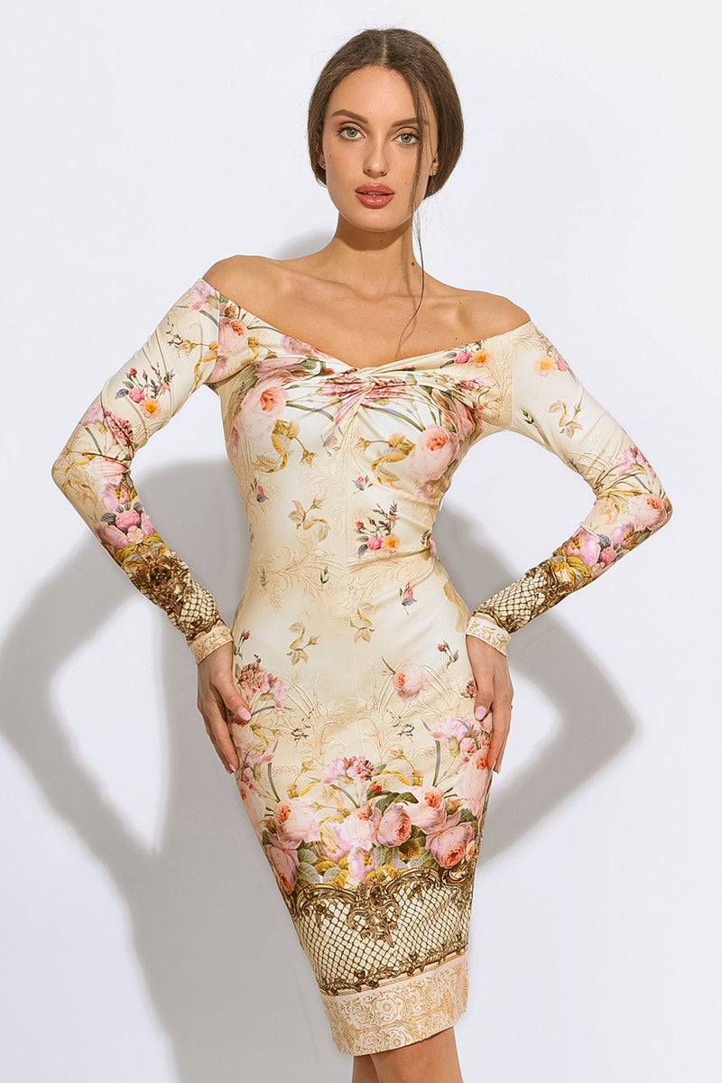 LONG SLEEVE FITTED DRESS - BAROQUE FLOWERS JIORO ВТАЛЕНА РОКЛЯ С ДЪЛЪГ РЪКАВ - BAROQUE FLOWERS JIORO