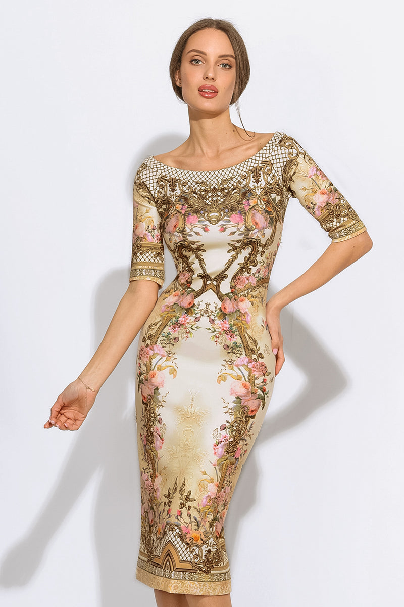 OPEN SHOULDERS DRESS -  BAROQUE FLOWERS JIORO ВТАЛЕНА РОКЛЯ С ОТВОРЕНО ДЕКОЛТЕ - БАРОК С ФЛОРАЛЕН МОТИВ JIORO