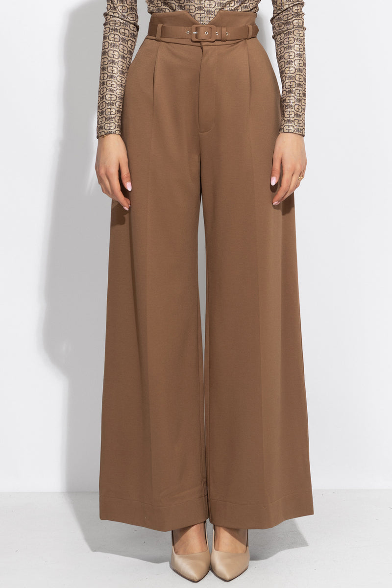 VISCOSE BLEND HIGH-WAISTED BEIGE TROUSERS – ESSENTIALS