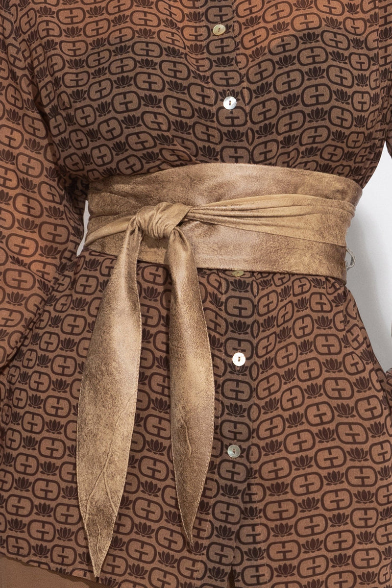 LONG SLEEVE PRINT SHIRT-MOCHA MOUSSE LOGO JIORO РИЗА С ДЪЛЪГ РЪКАВ - MOCHA MOUSSE LOGO JIORO