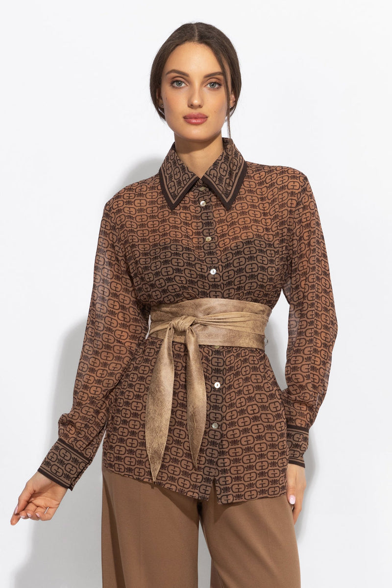 LONG SLEEVE PRINT SHIRT-MOCHA MOUSSE LOGO JIORO РИЗА С ДЪЛЪГ РЪКАВ - MOCHA MOUSSE LOGO JIORO