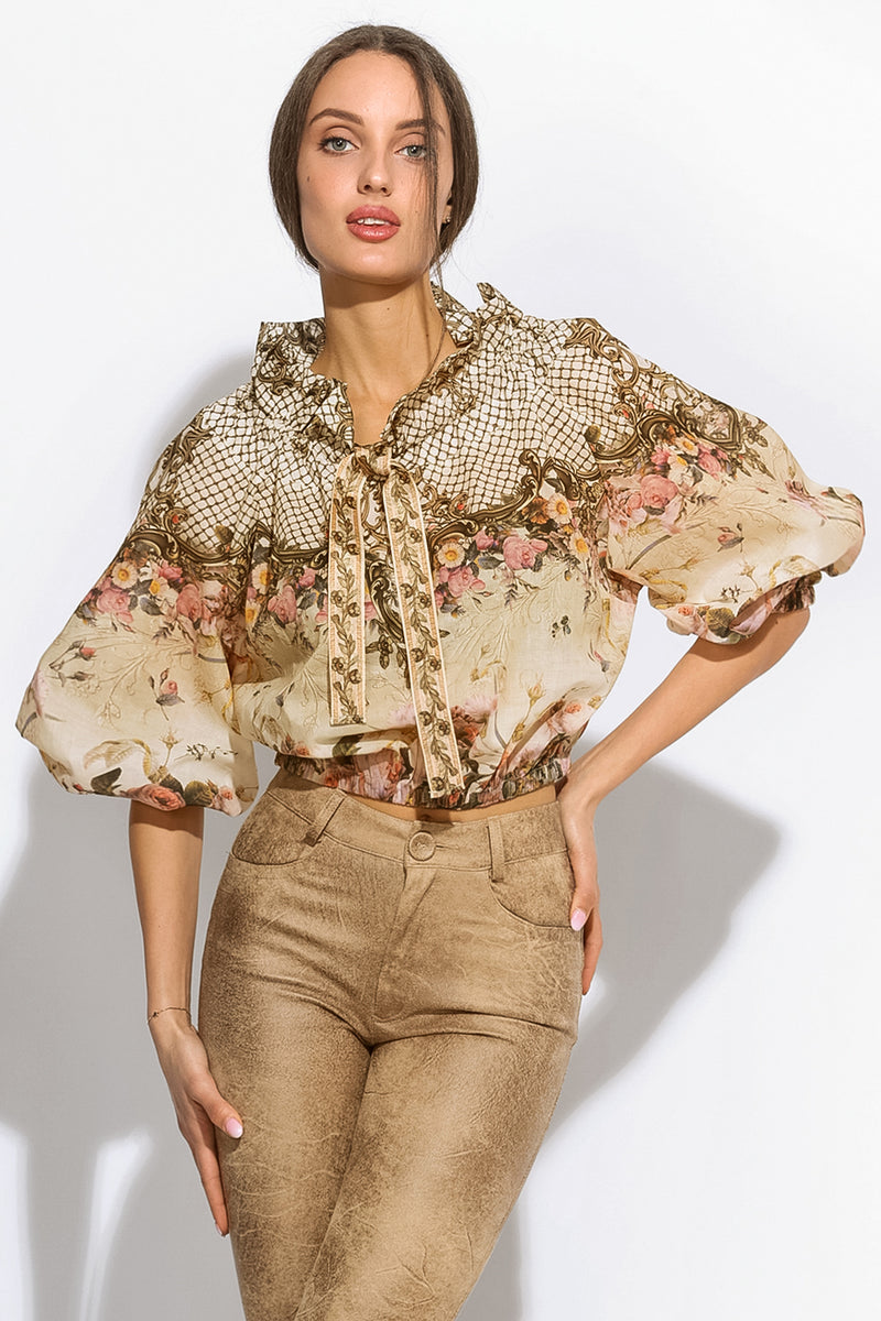 COTTON SHIRT WITH A STATEMENT COLLAR -  BAROQUE FLOWERS JIORO РИЗА С ЕФЕКТНА ЯКА - BAROQUE FLOWERS JIORO