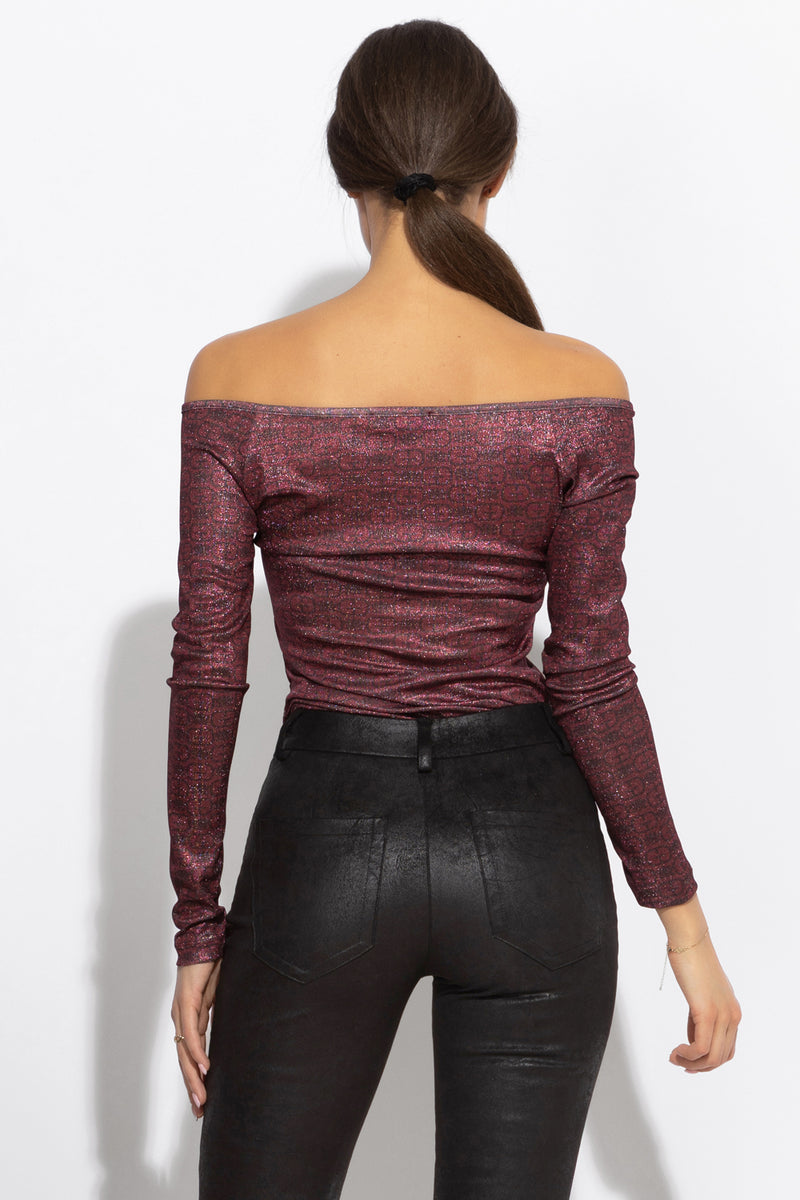 TOP WITH TWIST DETAIL AND LONG SLEEVES - BURGUNDY LOGO