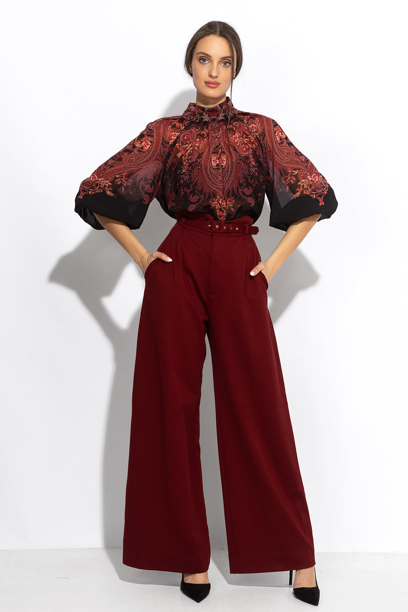 SHIRT WITH STATEMENT SLEEVES - PAISLEY DARK JIORO РИЗА С БОГАТИ РЪКАВИ - PAISLEY DARK JIORO